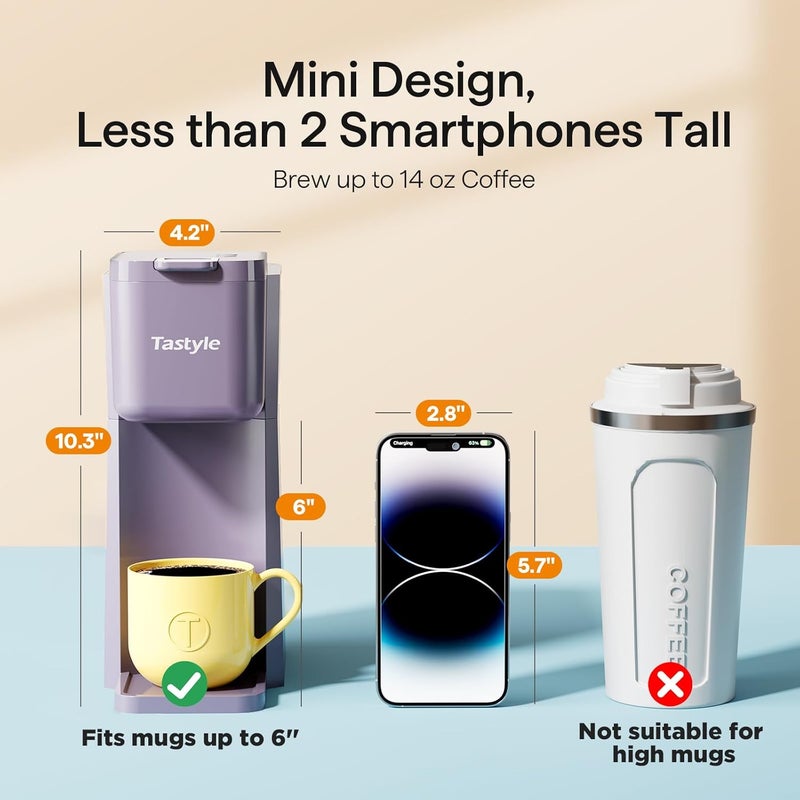 Tastyle Mini Hot and Iced Coffee Maker Single Serve, for K Cup and Ground, 6 to 14 Oz Brew Sizes, with Recipe Book, for Home, Travel, RV, Office and Dorm, Violet - Image 4
